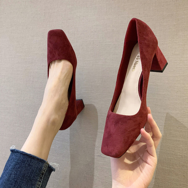 Fashion shallow mouth square head high heels suede sexy thin thick heel women’s shoes