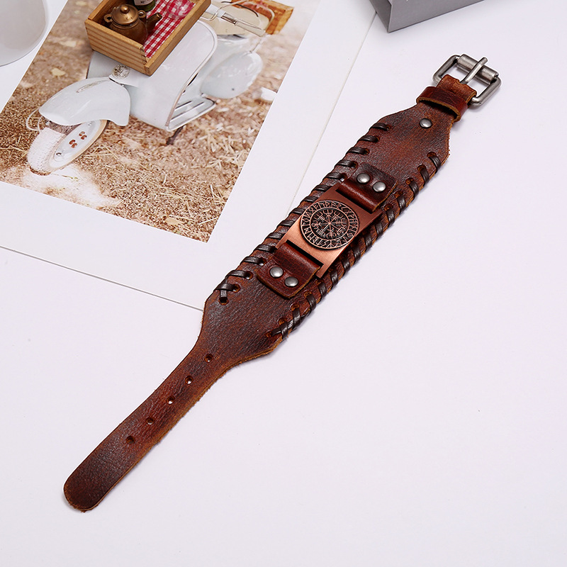 hot sale leather bracelet retro woven compass menu0027s leather bracelet wholesale nihaojewelry