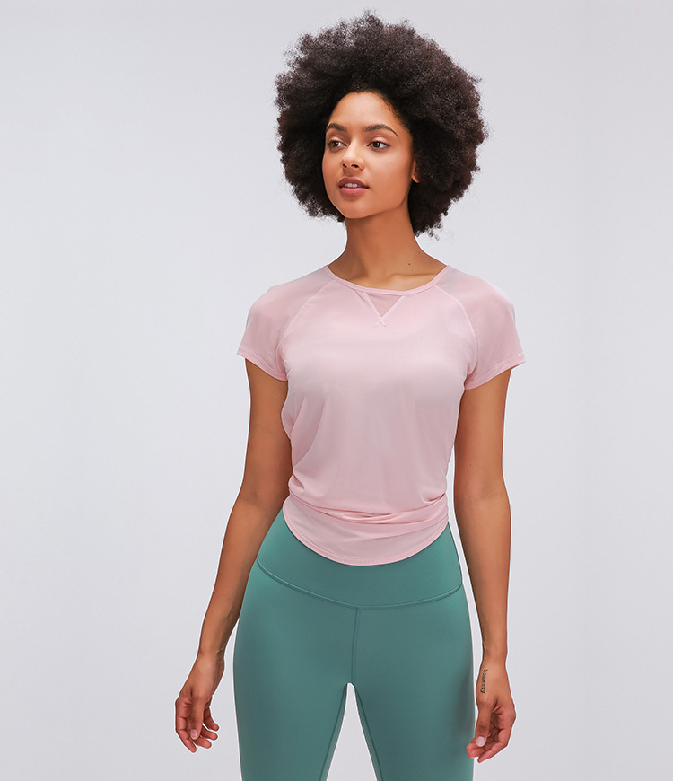 solid color back waist tie short-sleeved yoga top NSDQF127345