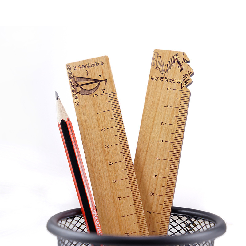 Regla de madera logotipo personalizado grabado láser 15cm melocotón madera artesanía regla campus recuerdo aprendizaje papelería