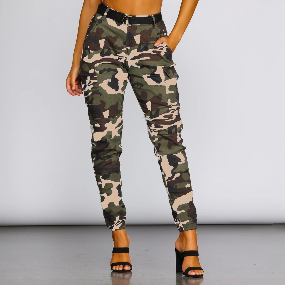 Robe femme slim imprimé camouflage décontracté petit pied pantalon_voghion.com