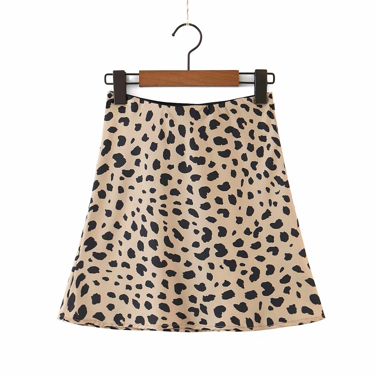 falda de leopardo de satén de cintura alta NSAC14956