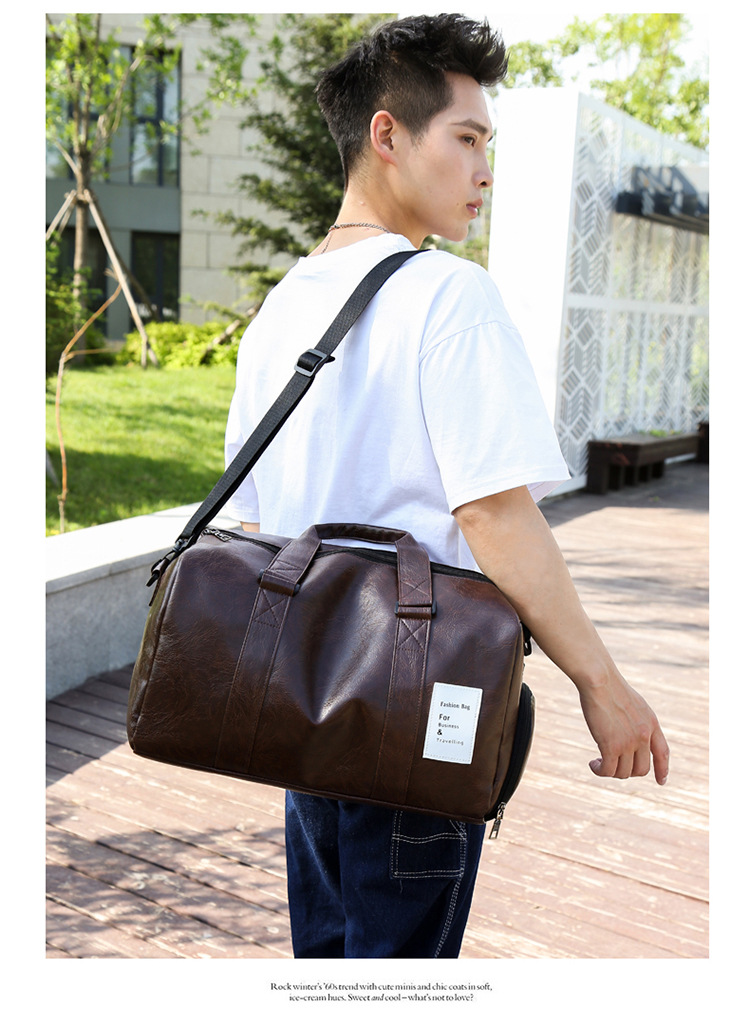 Fashion Style Cylindrical Shape Large Size Unisex Fashion Solid Color Pu Leather Travel Bags