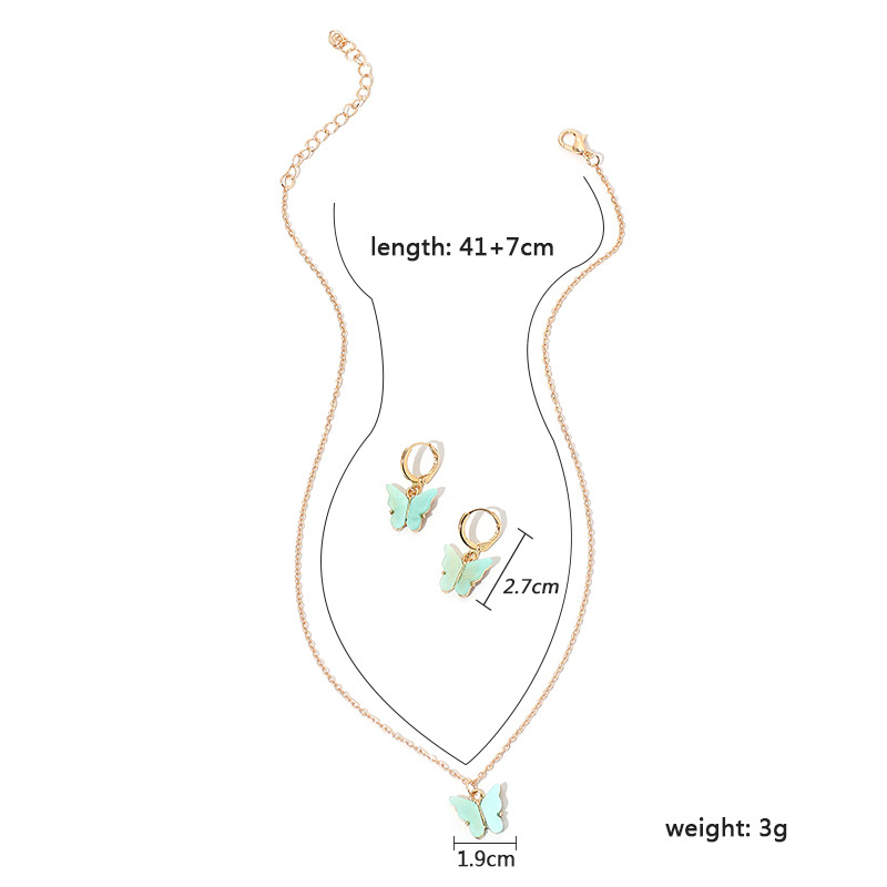 10g Weight Necklace Classification Wedding, Travel Occasion Alloy Material Circle Pattern Women'S Gender Pink, Purple, Green, Yellow Color Girls Fashion Butterfly Pendant Sen Earrings Clavicle Chain Super Fairy Earring Necklace 无