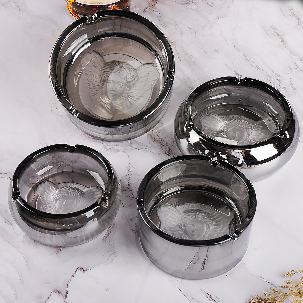 创意欧式家用客厅水晶玻璃烟缸 浮雕电镀经典加厚雪茄烟缸美杜莎