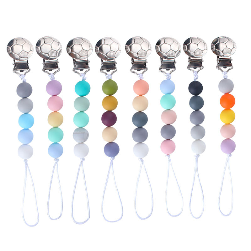 Bebé hierro fútbol chupete anti-gota cadena bebé calmante silicona chupete cadena clip anti-perdido cadena Comercio exterior nuevo estilo