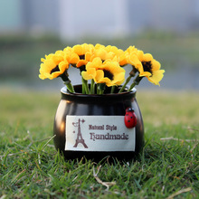 太阳花仿真植物陶瓷盆栽女性车装饰汽车用品车载摆件饰品抖音同款