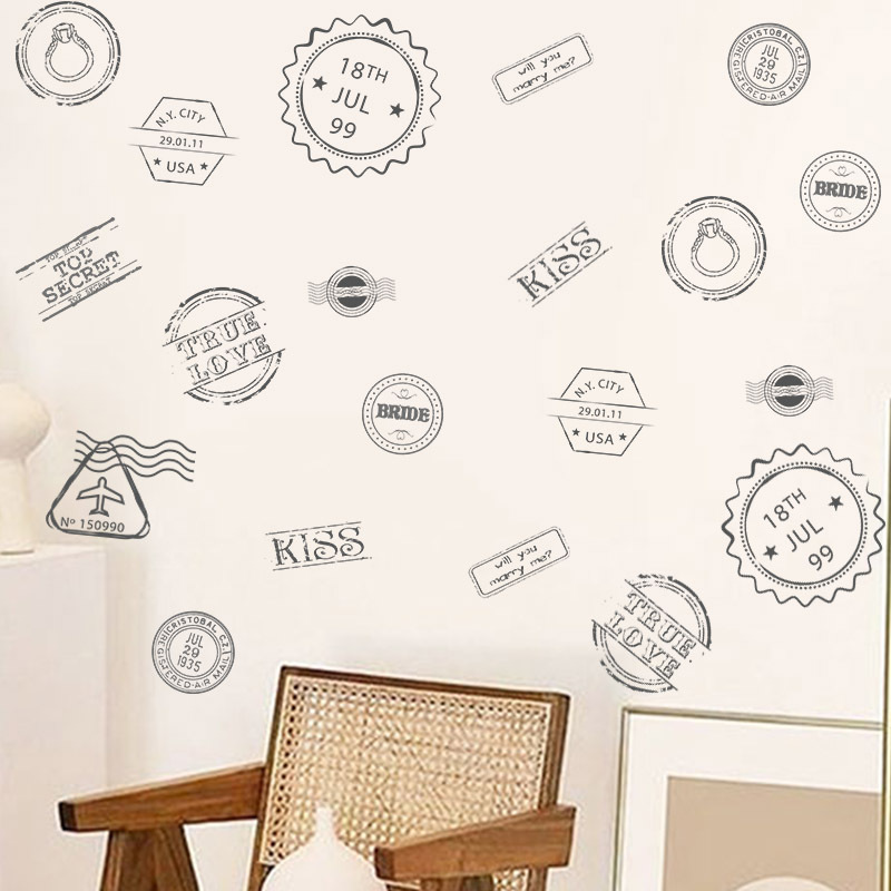 Solid Color Retro Stamp Wall Stickers display picture 7