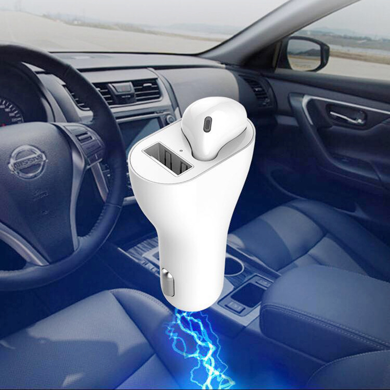 新款二合壹車充藍牙耳機 5.0tws單耳無線耳機 智能車載充電點煙器