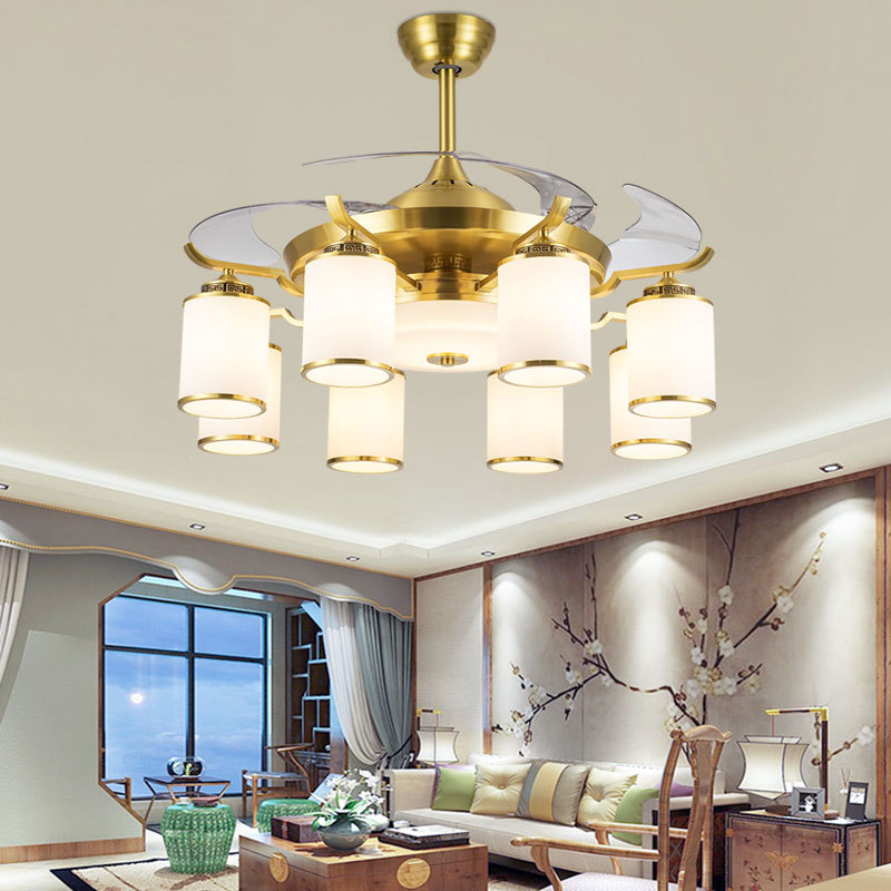 New Chinese style Ceiling fan lamp a living room Restaurant Fan light Northern Europe Mute Chinese style LED Lighting electric fan 1028