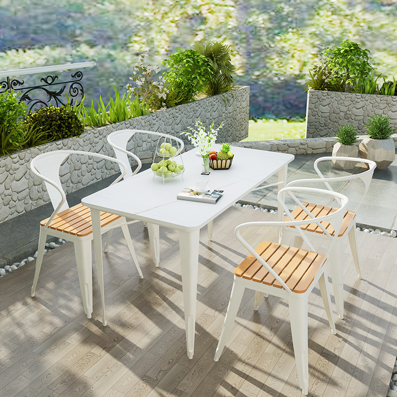 Modern minimalist rock plate outdoor table and chair casual cafe outdoor table and chair combination residential garden wrought iron table chair