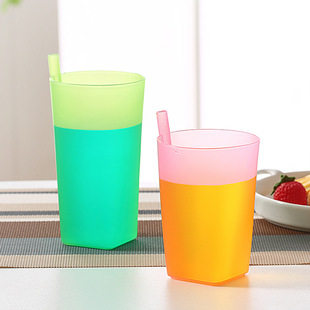 Simple one-piece straw cup without lid children's straw Cup student beverage cup plastic juice cup plastic cup
