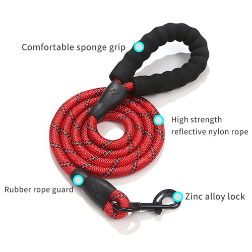 Cross-border reflective nylon round rope dog leash pet supplies large dog braided rope explosion-proof dog leash
