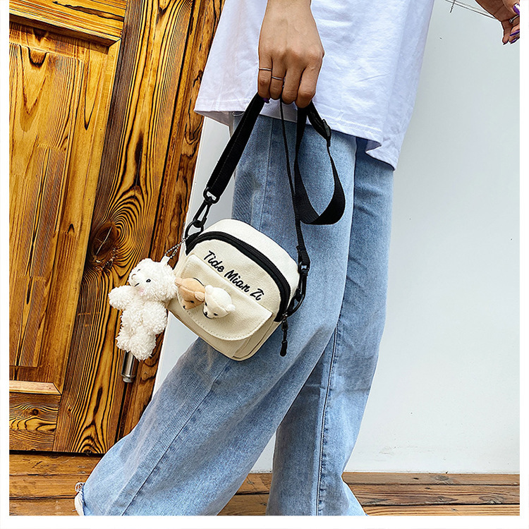Korean version of Instagram, Japanese style Harajuku, cute and soft girl, with a unique vintage look, girl canvas single-shoulder small crossbody bag, female student undefined
