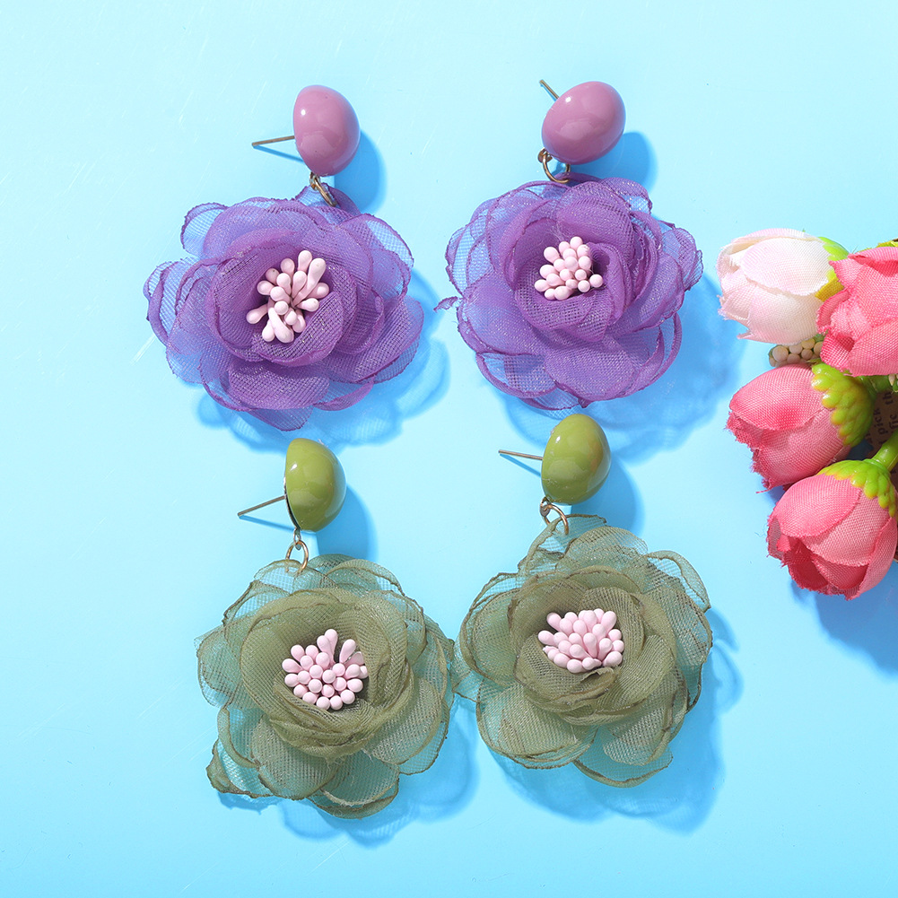 New Trend Cute Chiffon Flower Earrings Wholesale Nihaojewelry display picture 2