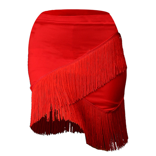 Adult women black white red blue fringed irregular latin dance skirt bag hip short latin performance tassels skirt modern dance performance costume