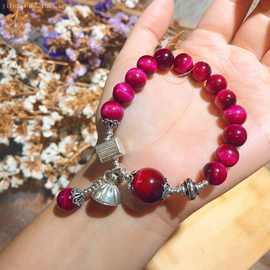 原创简约民族风925银莲蓬红虎眼石手链女奥地利水晶直播饰品彩宝