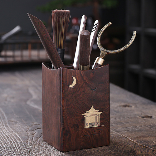 [Inlaid Copper Tea Ceremony] Black Sandalwood Solid Wood Six Gentlemen Set Inlaid Brass Tea Set Solid Wood Tea Spoon Tea Clip Spare Parts