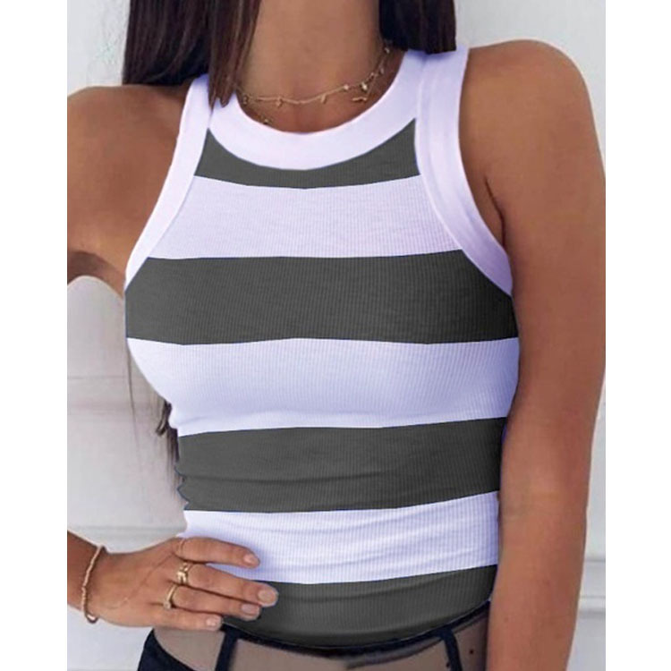 Digital Print Women's Round Neck I-shaped Vest Sexy Summer Stripe Print Sleeveless Vest For Women