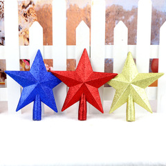 Christmas tree decoration red gold silver sparkling glitter 3D tree topper five-pointed star Christmas tree hanging accessories
