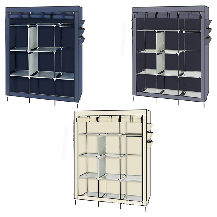 跨境電商三列十格簡易無紡布衣柜防塵收納掛衣柜衣櫥衣架收納柜