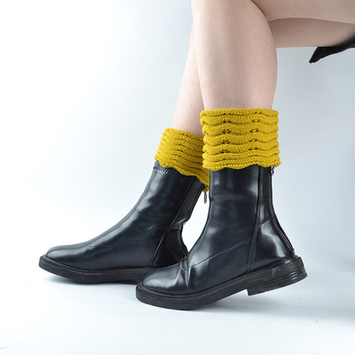 女士时尚袜套秋冬保暖护脚踝百搭简约波浪纹纯色短款毛线针织腿套