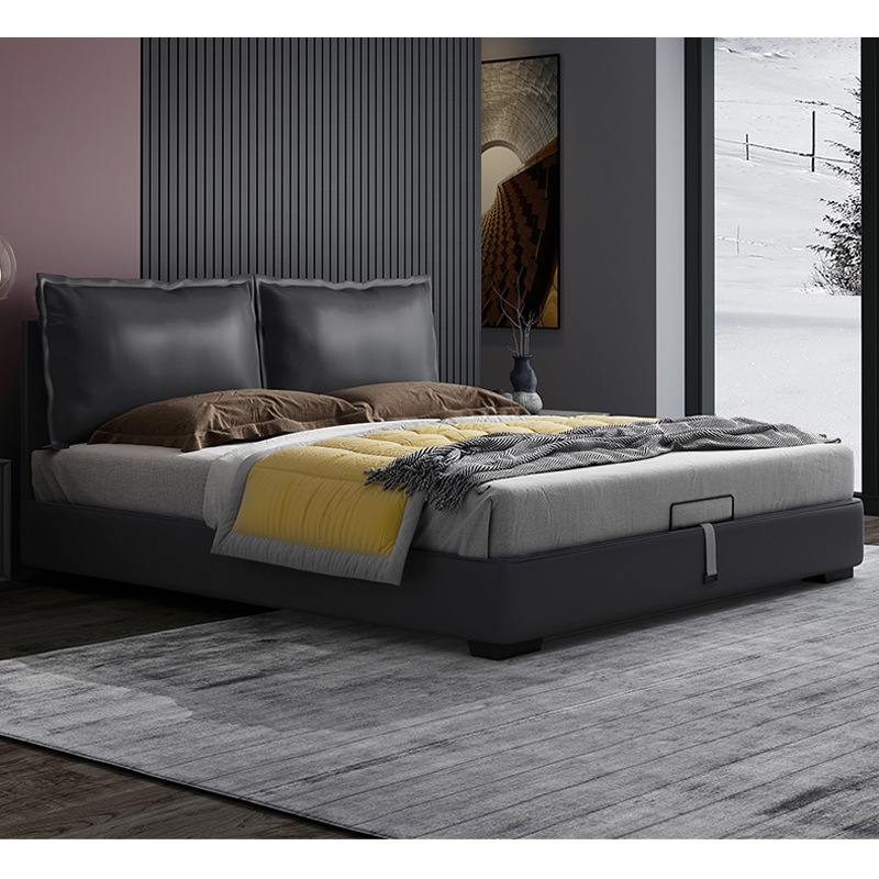 Cama de lujo ligera personalizada cama de cuero simple moderna cama de paquete suave italiana cama de casal tipo pequeño cama doble 1.8m