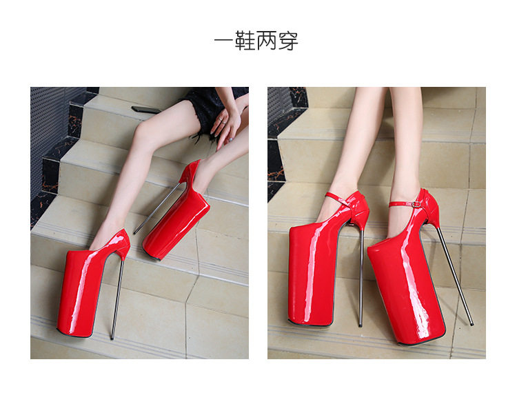 Giày cao gót nữ gót nhọn siêu cao trên 8 cm mũi tròn — Màu đen, Màu đỏ, Đỏ đào chi tiết 4