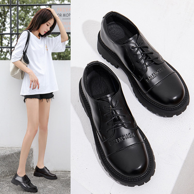 英伦风小皮鞋女2020秋冬季新款复古字母厚底韩版百搭乐福休闲单鞋|ms