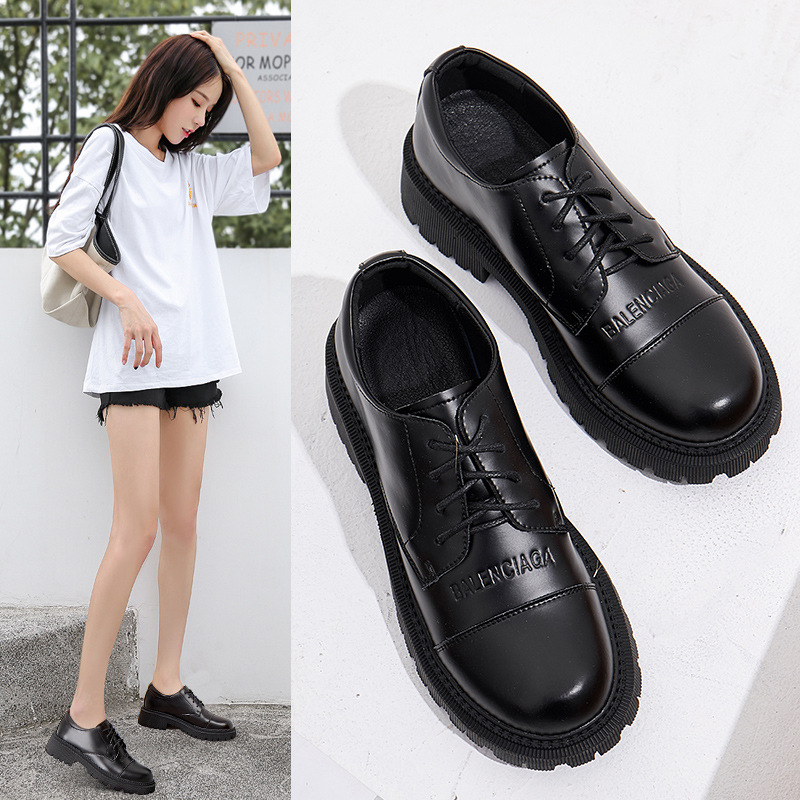 英伦风小皮鞋女2020秋冬季新款复古字母厚底韩版百搭乐福休闲单鞋|ms