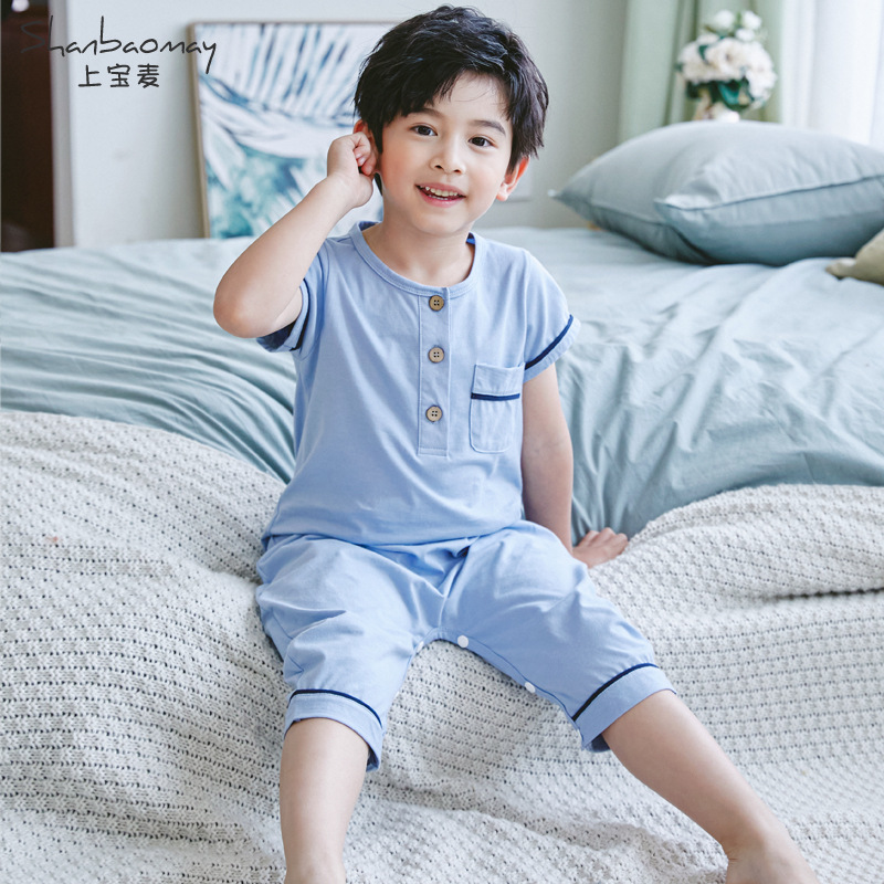 상바오마이 어린이 잠옷 여름새 남학생 반소매 소매복 방냉방 의류 홈옷