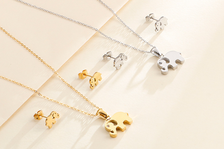 Stall Supply Korean Style Fashion Titanium Steel Diamond Elephant Fashion Earrings Necklace Small Se