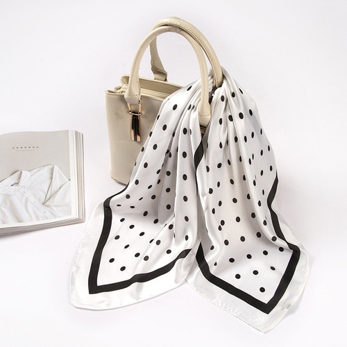 Spring and summer new scarf, women's imitation silk square scarf, Korean style polka dot scarf, professional scarf, versatile decoration