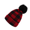 Factory spot new winter hair ball parent -child knitted hat European and American red black grid small batches Christmas warm hat