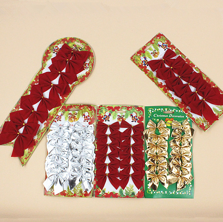 聖誕節紅金銀色小蝴蝶結挂件場景裝扮聖誕樹裝飾壹份蝴蝶結12只裝
