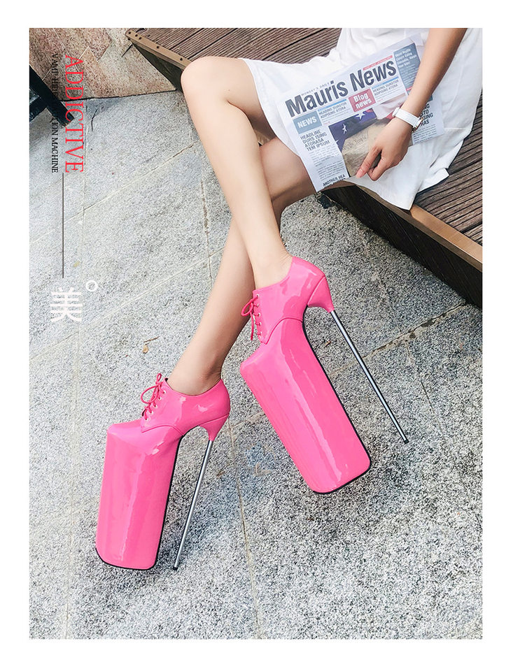 Giày cao gót nữ mũi tròn quai buộc phía trước, đế chống thấm nước, gót nhọn — Màu Đỏ đào, Màu đen, Màu đỏ chi tiết 11