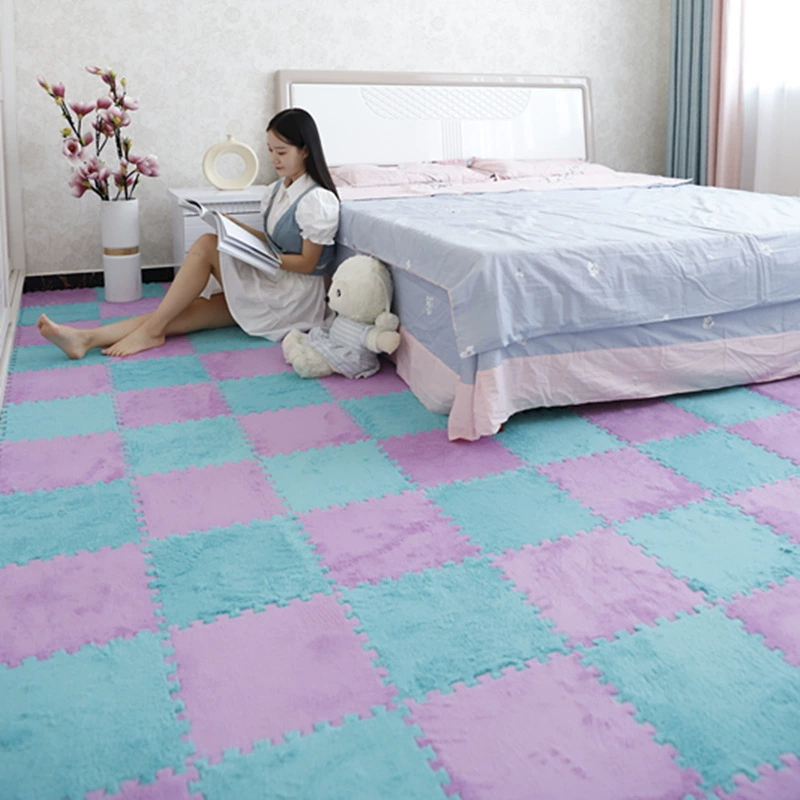 Foam Puzzle Carpet Mat, 30×30 cm Interlocking Velvet Tiles for Bedroom, Soft Crawling Pad