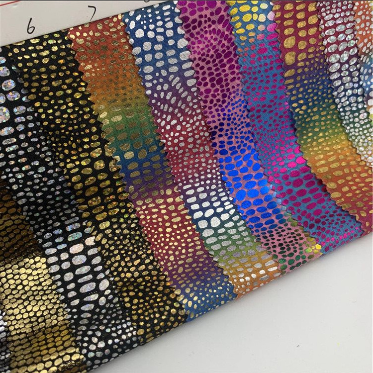 七彩针织布底烫金面料 蛇皮纹烫金布料 舞台演出服装饰布 现货