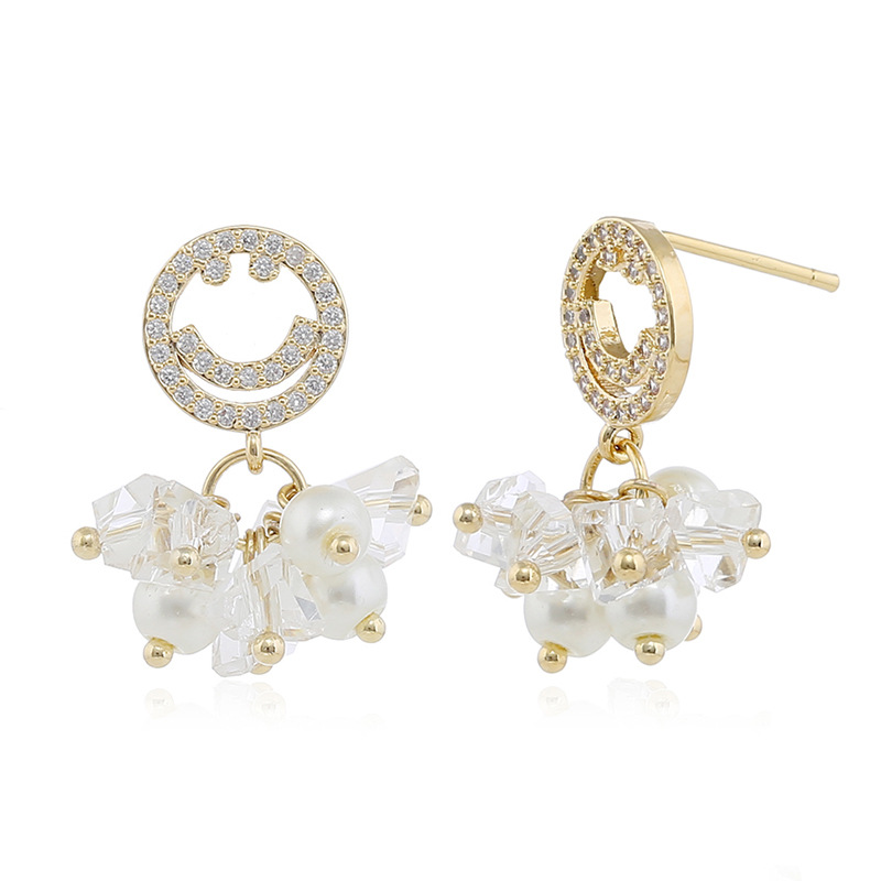 Mode Smiley Le Cuivre Placage Perles Artificielles Zircon Boucles D'oreilles 1 Paire display picture 1