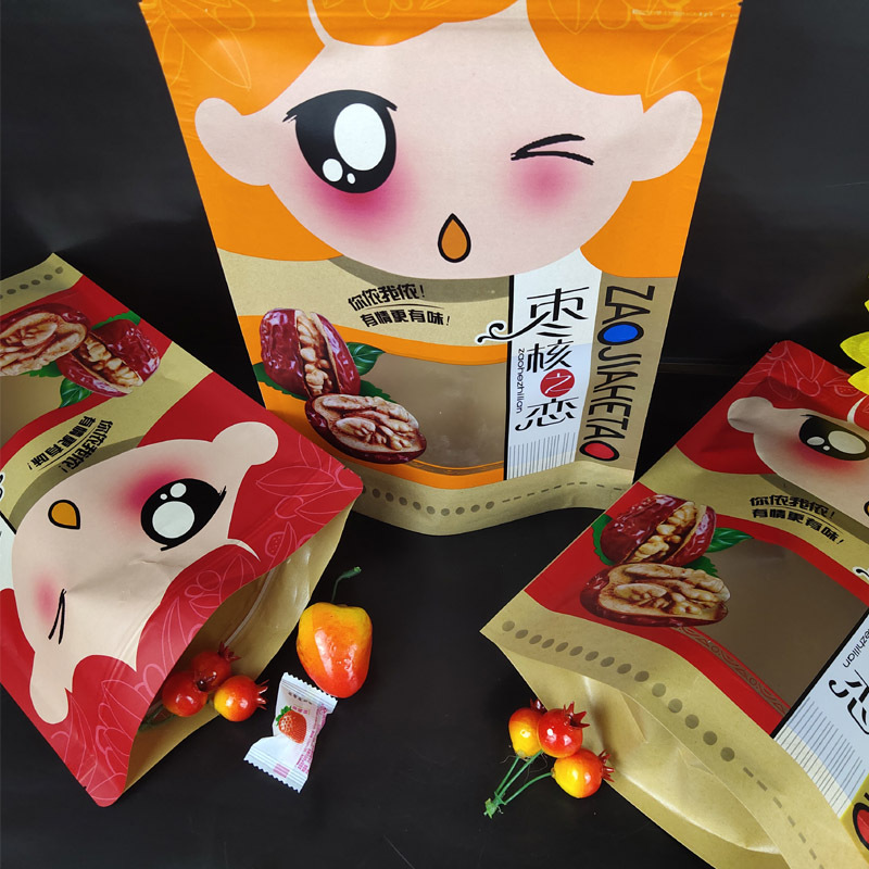 Jujube Kernel Love, jujube Sandwich Walnut, kraft paper window Bag, Snack Food Packaging Bag, Dried Fruit Self-sealing Bag in stock pic 4