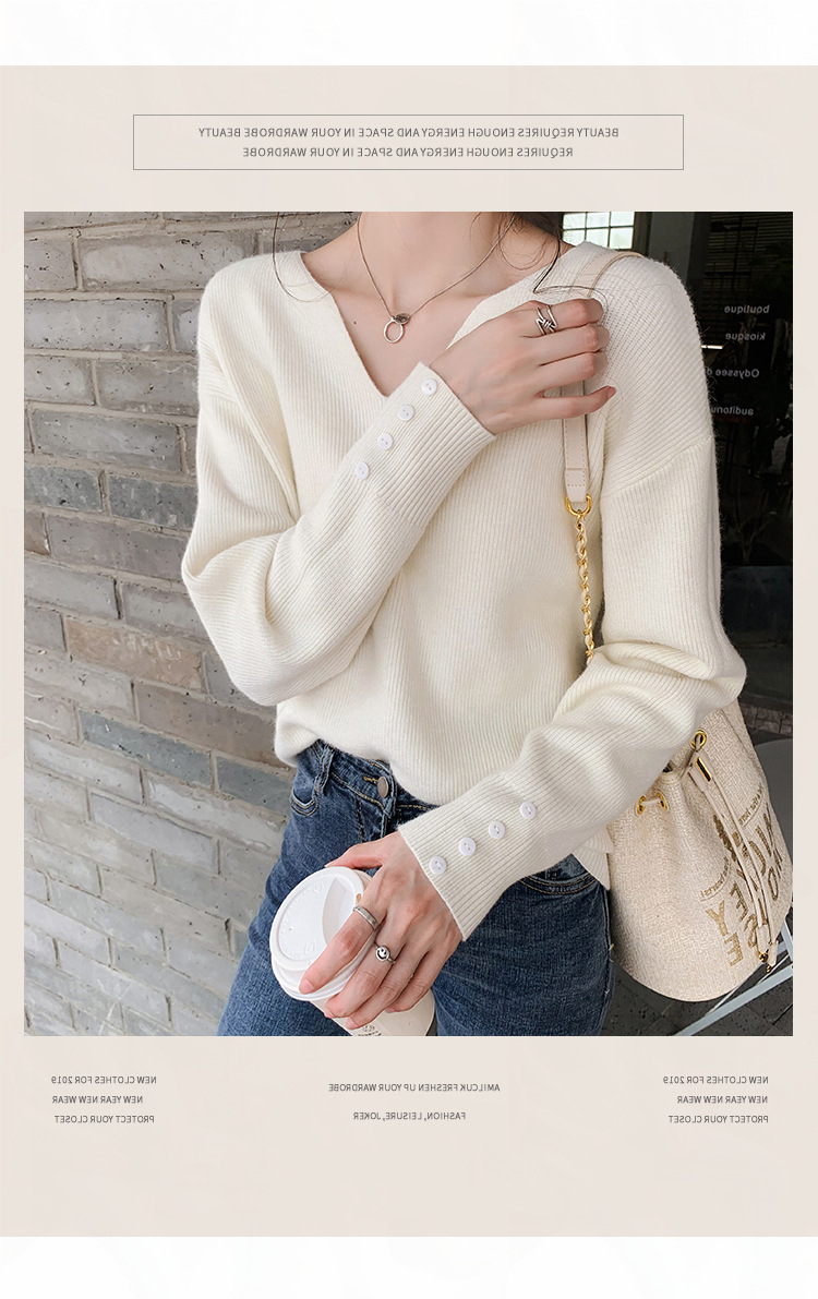 315g Weight Long Sleeve Sleeve Length Pullovers Placket Type Regular Sleeve Sleeve Type Cotton, Polyester Fabric Type Ordinary Model (50cm <Length ≤ 65cm) Top Length Pullovers, Sweater Tops Type V Neck Neckline Loose Fit Type Solid Color Pattern Women's Gender Temperament Commuter, Commute style Style Printing, Collage Stitching Craft Fashionable Loose Long Sleeve V-Neck Knitwear Casual Base Layer Sweater Women's Comfortable Autumn Winter Leisure Knitted Top 1