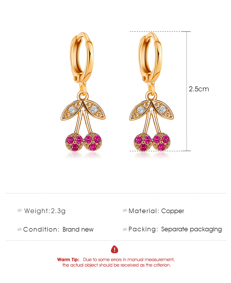 New Fashion Cute  Cherry Earrings Personality Diamond Small Fresh Fruit  Copper Earrings Nihaojewelry Wholesale display picture 1