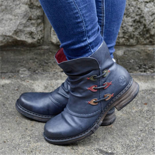 现货2020秋冬新款圆头纯色短靴女欧美大码低跟速卖通亚马逊女靴