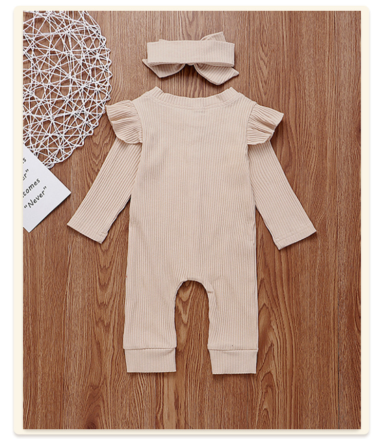 Fashion New Pit Strip Baby Solid Color Round Neck Button Romper display picture 6