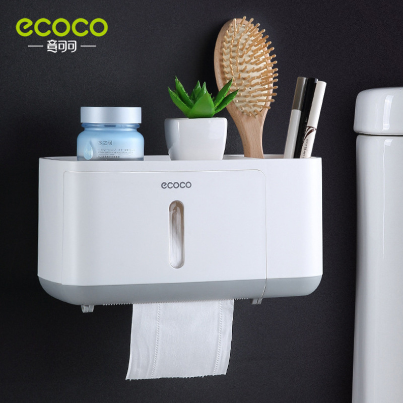 意可可簡約多功能紙巾架長款免釘防水浴室卷紙架壁挂置物紙巾盒