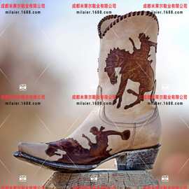 独立站外贸新款欧美复古女式骑士靴尖头粗跟女鞋刺绣民族风女靴