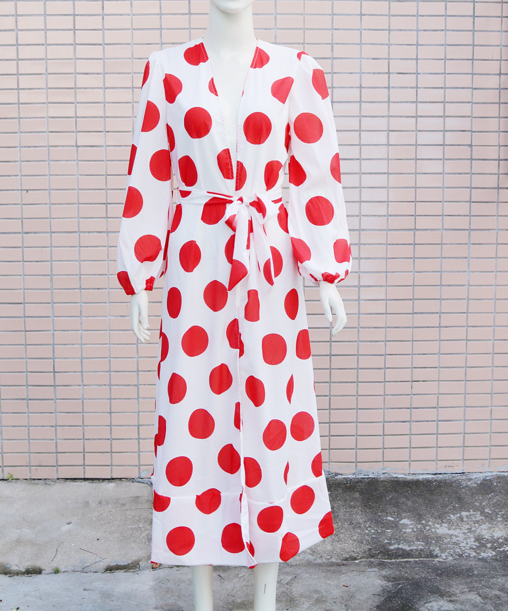  red and white polka-dot long-sleeved dress NSCZ29847