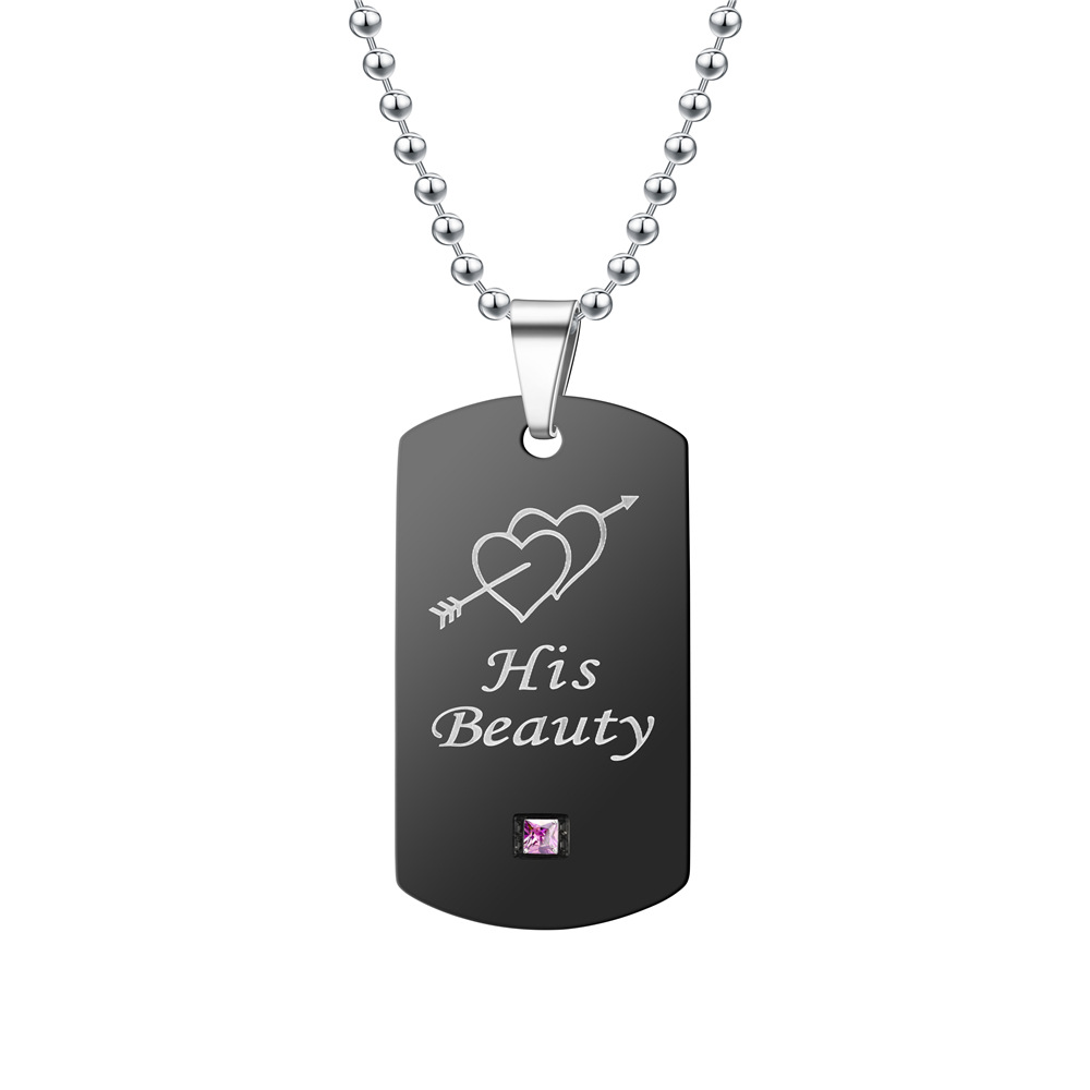 Black One Arrow Through The Heart Her Beast His Beauty Couple Diamond Tag Necklace Wholesale display picture 16