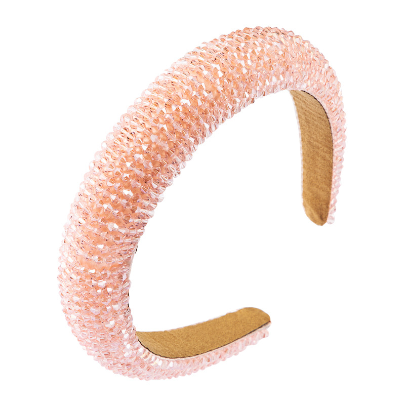 Beaded High-End Luxury Sponge Pink Hair Band Women'S Fashion Ball Wide Edge Fabric Headband