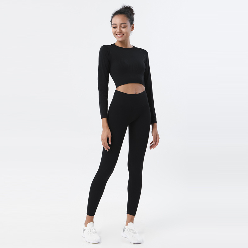 Nuevo europeo y americano Amazon pantalones de yoga de punto sin costuras traje de fitness nylon de secado rápido traje de yoga traje de manga larga mujeres
